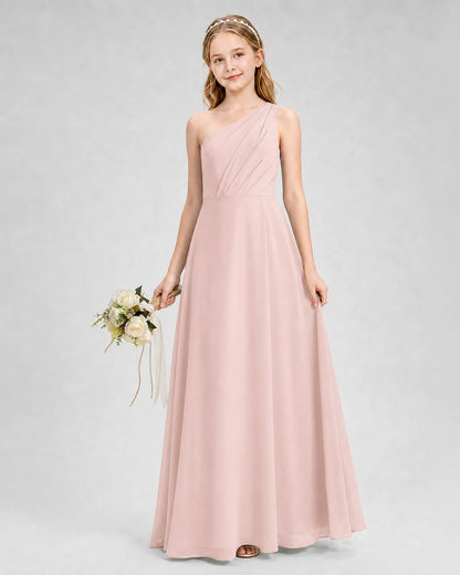 Dideyttawl One Shoulder Chiffon Junior Bridesmaid Dress with Slit