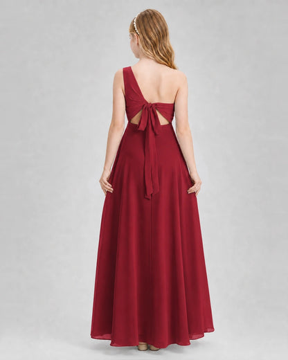 Dideyttawl One Shoulder Chiffon Junior Bridesmaid Dress with Slit