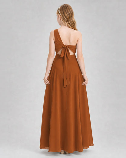Dideyttawl One Shoulder Chiffon Junior Bridesmaid Dress with Slit