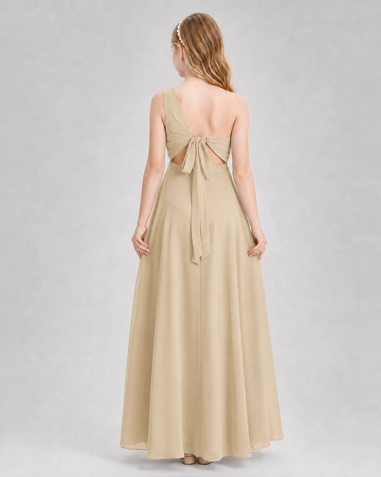 Dideyttawl One Shoulder Chiffon Junior Bridesmaid Dress with Slit