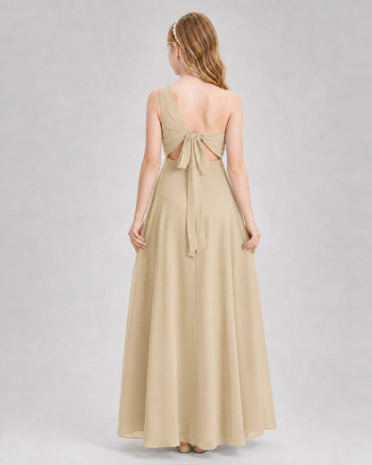 Dideyttawl One Shoulder Chiffon Junior Bridesmaid Dress with Slit