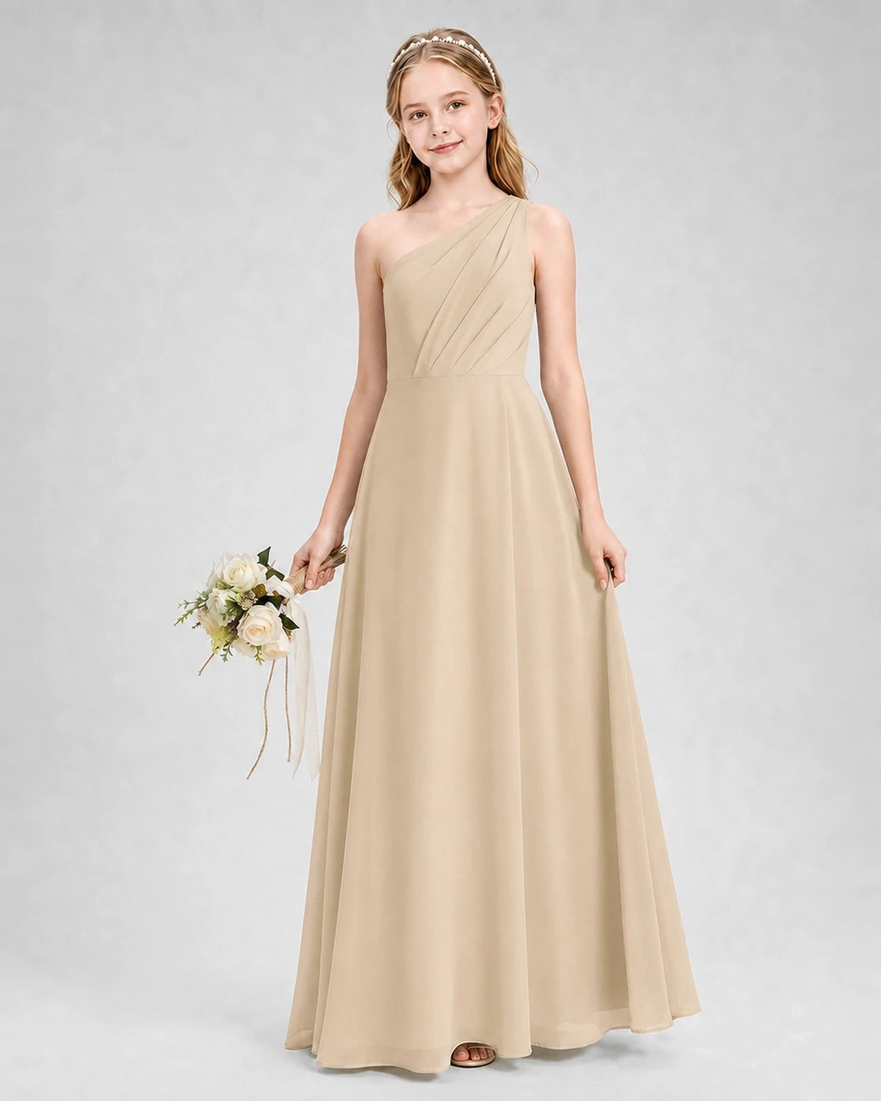 Dideyttawl One Shoulder Chiffon Junior Bridesmaid Dress with Slit