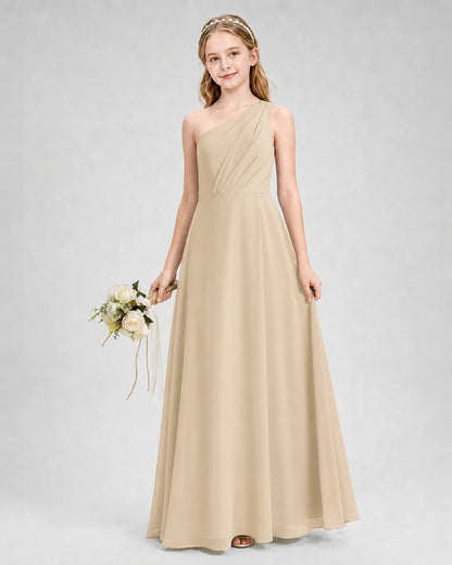 Dideyttawl One Shoulder Chiffon Junior Bridesmaid Dress with Slit