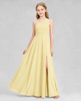 Daffodil Chiffon One-Shoulder Junior Bridesmaid Dresses Front View