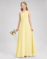 Daffodil Chiffon One-Shoulder Junior Bridesmaid Dresses Side View