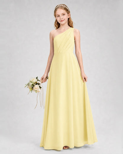 Dideyttawl One Shoulder Chiffon Junior Bridesmaid Dress with Slit