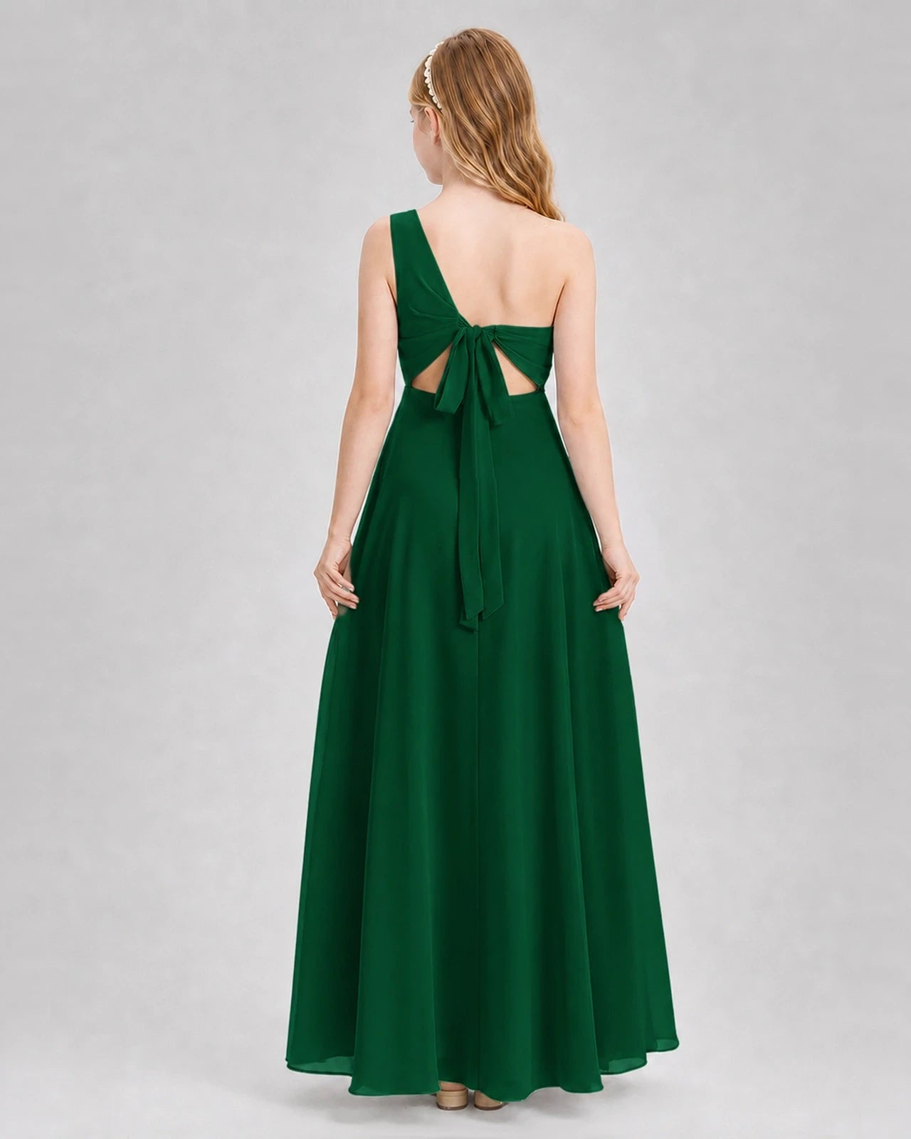 Dideyttawl One Shoulder Chiffon Junior Bridesmaid Dress with Slit