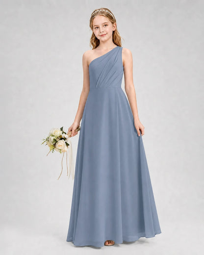 Dideyttawl One Shoulder Chiffon Junior Bridesmaid Dress with Slit