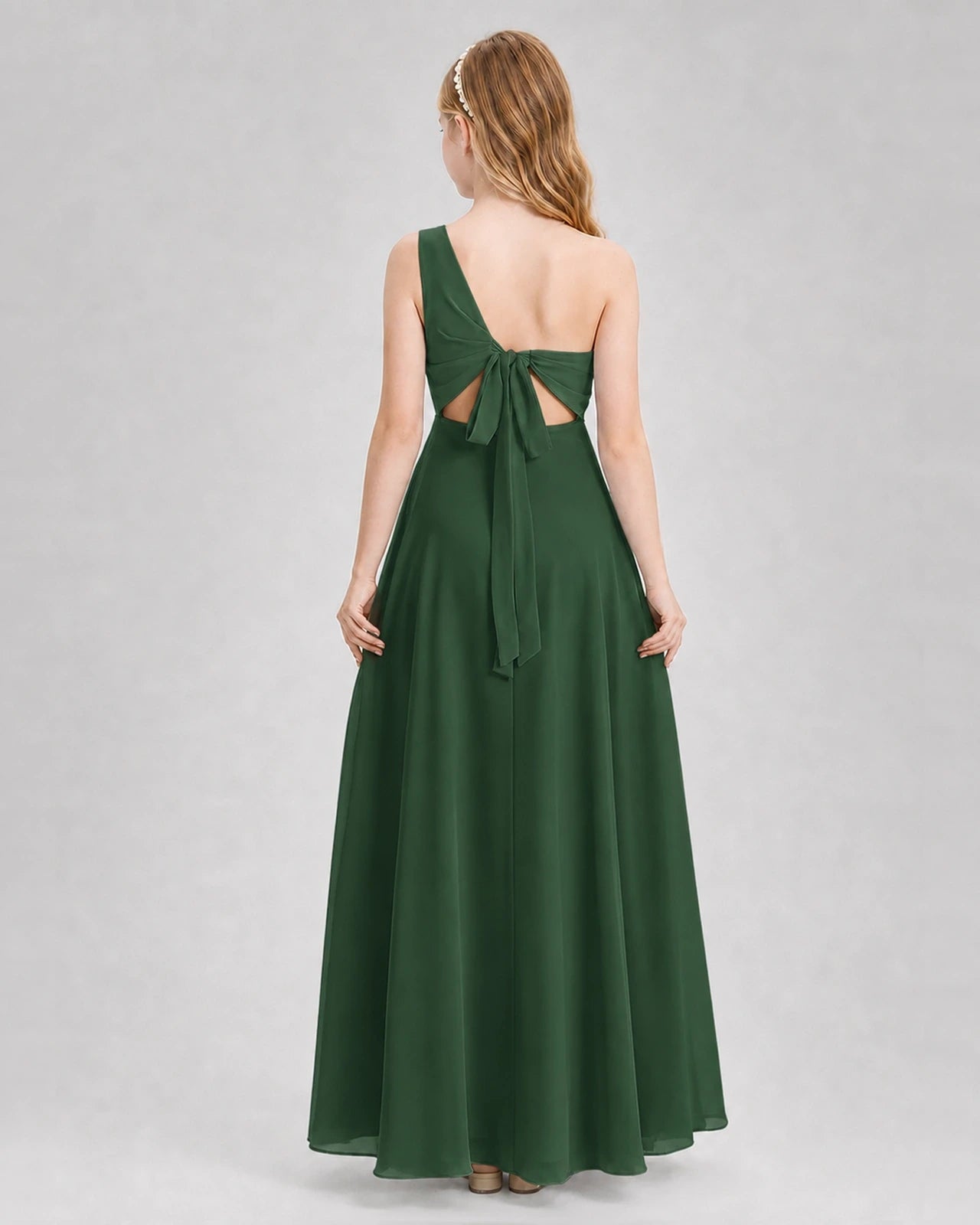 Dideyttawl One Shoulder Chiffon Junior Bridesmaid Dress with Slit