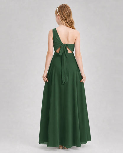 Dideyttawl One Shoulder Chiffon Junior Bridesmaid Dress with Slit