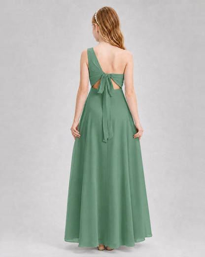 Dideyttawl One Shoulder Chiffon Junior Bridesmaid Dress with Slit