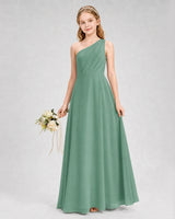 Eucalyptus Chiffon One-Shoulder Junior Bridesmaid Dress Side View
