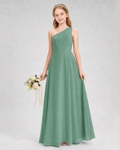 Dideyttawl One Shoulder Chiffon Junior Bridesmaid Dress with Slit