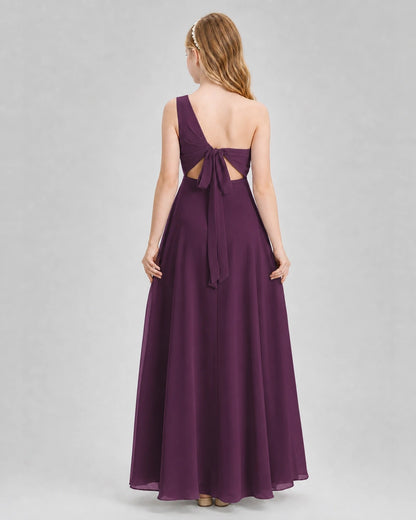 Dideyttawl One Shoulder Chiffon Junior Bridesmaid Dress with Slit