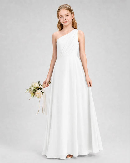 Dideyttawl One Shoulder Chiffon Junior Bridesmaid Dress with Slit