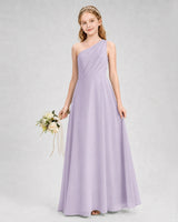 Lavender Chiffon One-Shoulder A-Line Junior Bridesmaid Dresses Side View