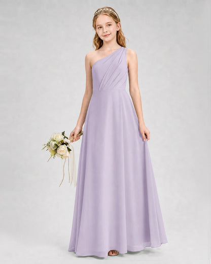 Dideyttawl One Shoulder Chiffon Junior Bridesmaid Dress with Slit