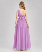 Lilac Chiffon One-Shoulder Junior Bridesmaid Dress Back View
