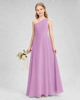 Lilac chiffon one-shoulder junior bridesmaid dress Side View