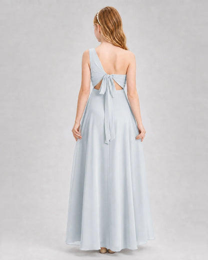 Dideyttawl One Shoulder Chiffon Junior Bridesmaid Dress with Slit