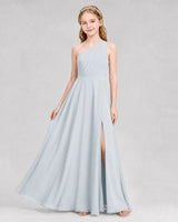 Mist Chiffon One-Shoulder A-Line Junior Bridesmaid Dresses Front View