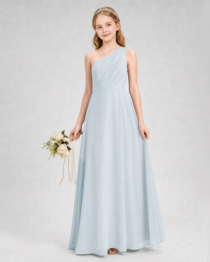 Dideyttawl One Shoulder Chiffon Junior Bridesmaid Dress with Slit