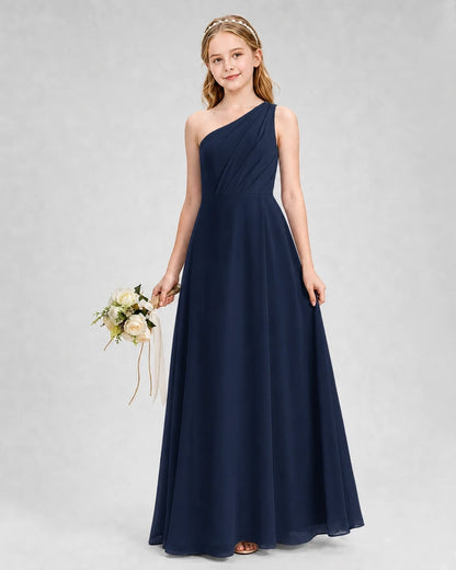Dideyttawl One Shoulder Chiffon Junior Bridesmaid Dress with Slit