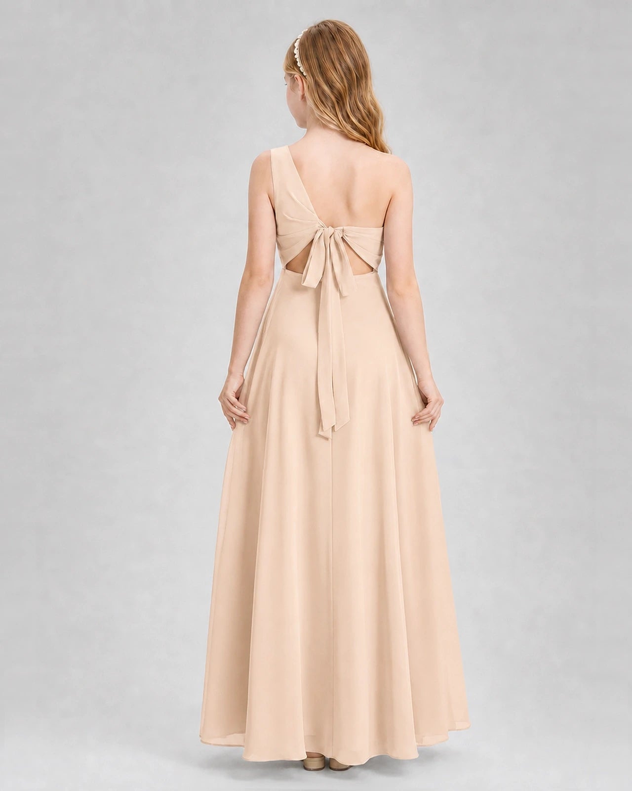 Dideyttawl One Shoulder Chiffon Junior Bridesmaid Dress with Slit