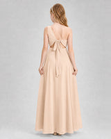 Peach Chiffon One-Shoulder A-Line Junior Bridesmaid Dresses Back View