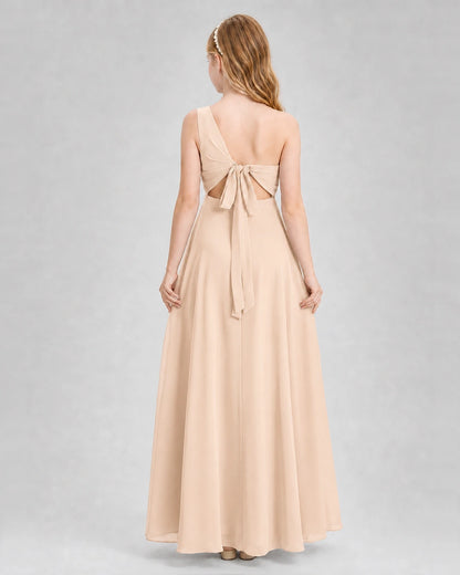 Dideyttawl One Shoulder Chiffon Junior Bridesmaid Dress with Slit