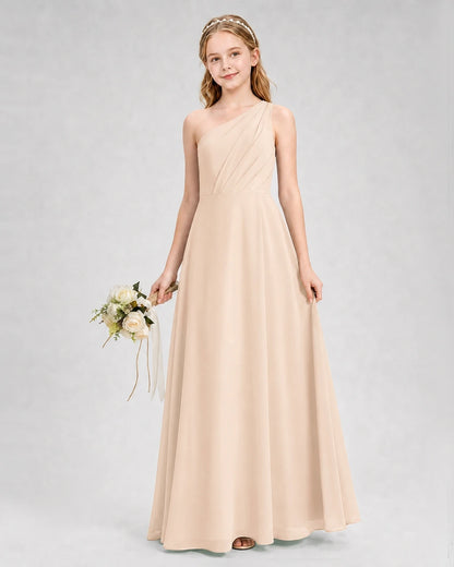Dideyttawl One Shoulder Chiffon Junior Bridesmaid Dress with Slit