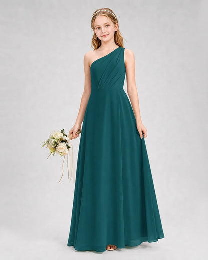 Dideyttawl One Shoulder Chiffon Junior Bridesmaid Dress with Slit