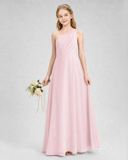 Dideyttawl One Shoulder Chiffon Junior Bridesmaid Dress with Slit
