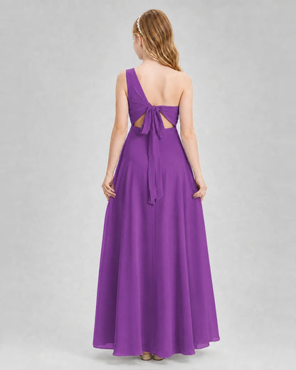 Dideyttawl One Shoulder Chiffon Junior Bridesmaid Dress with Slit