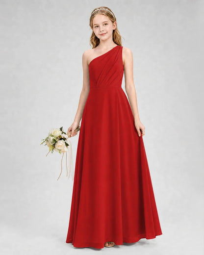 Dideyttawl One Shoulder Chiffon Junior Bridesmaid Dress with Slit