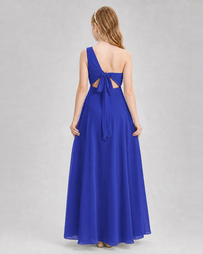 Dideyttawl One Shoulder Chiffon Junior Bridesmaid Dress with Slit