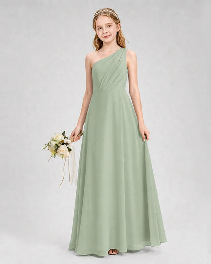 Dideyttawl One Shoulder Chiffon Junior Bridesmaid Dress with Slit