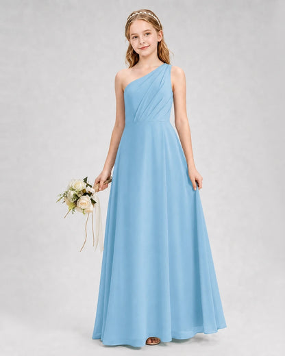 Dideyttawl One Shoulder Chiffon Junior Bridesmaid Dress with Slit