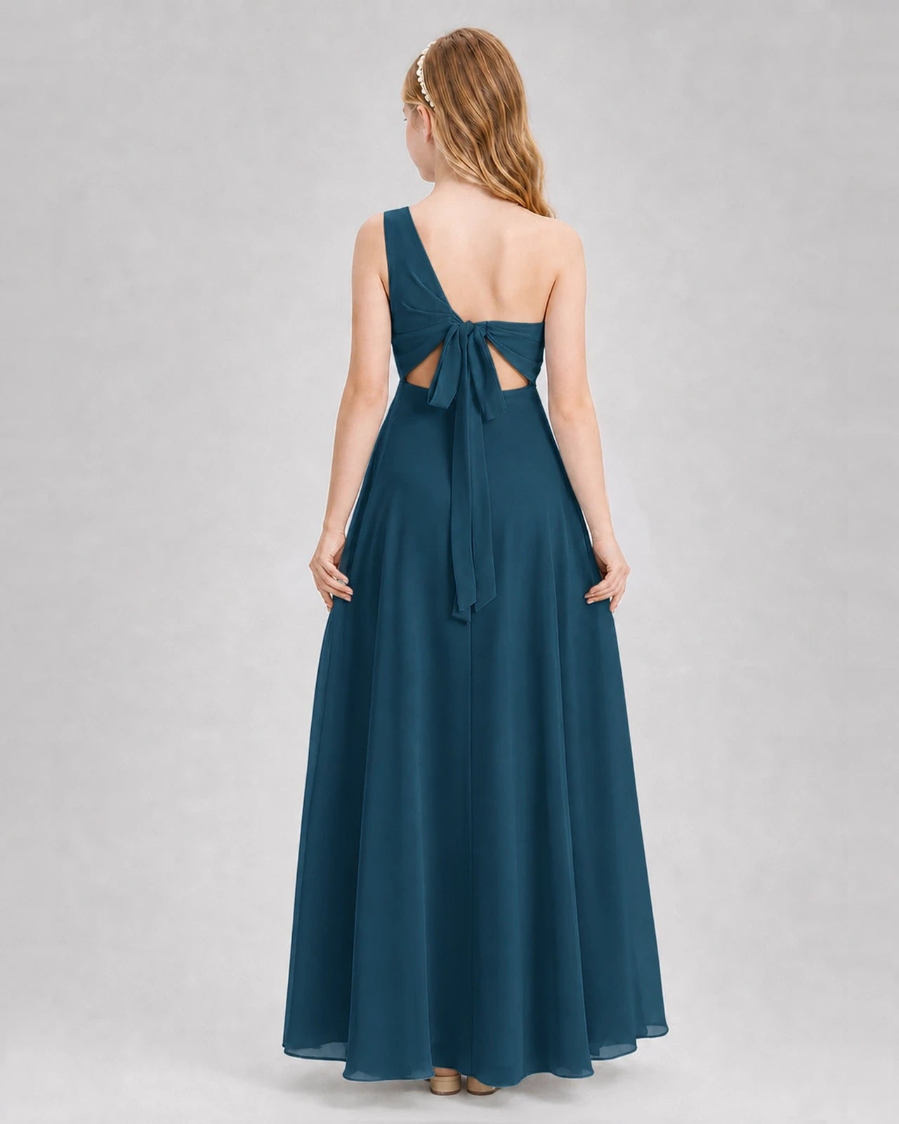 Dideyttawl One Shoulder Chiffon Junior Bridesmaid Dress with Slit