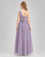 Wisteria Chiffon One-Shoulder Junior Bridesmaid Dress Back View