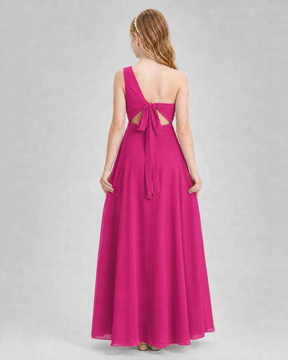 Dideyttawl One Shoulder Chiffon Junior Bridesmaid Dress with Slit