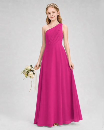 Dideyttawl One Shoulder Chiffon Junior Bridesmaid Dress with Slit