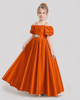 Burnt Orange Satin Cold Shoulder Girls Formal Dresses Side View