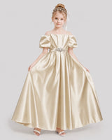 Champagne Satin A-Line Girls Formal Dresses Front View