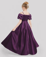 Grape Satin A-Line Girls Formal Dresses Back View