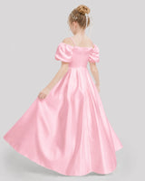 Pink Satin Off-the-Shoulder Girls Formal Dresses Back View