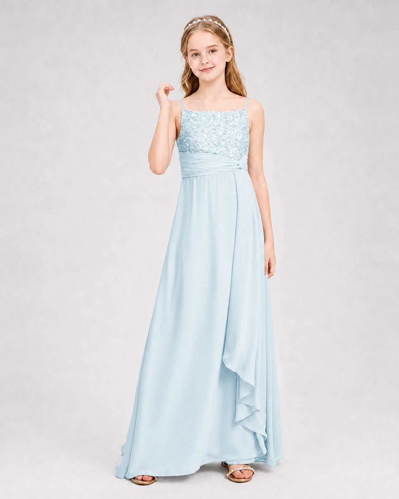 Dideyttawl Beaded Embroidery Chiffon Junior Bridesmaid Dress