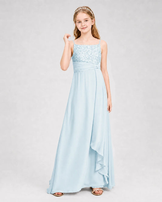 Dideyttawl Beaded Embroidery Chiffon Junior Bridesmaid Dress