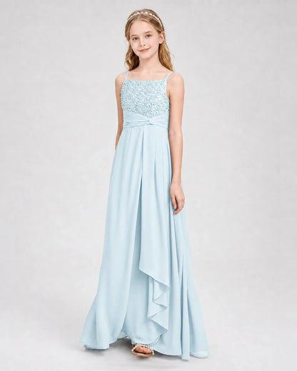 Dideyttawl Beaded Embroidery Chiffon Junior Bridesmaid Dress