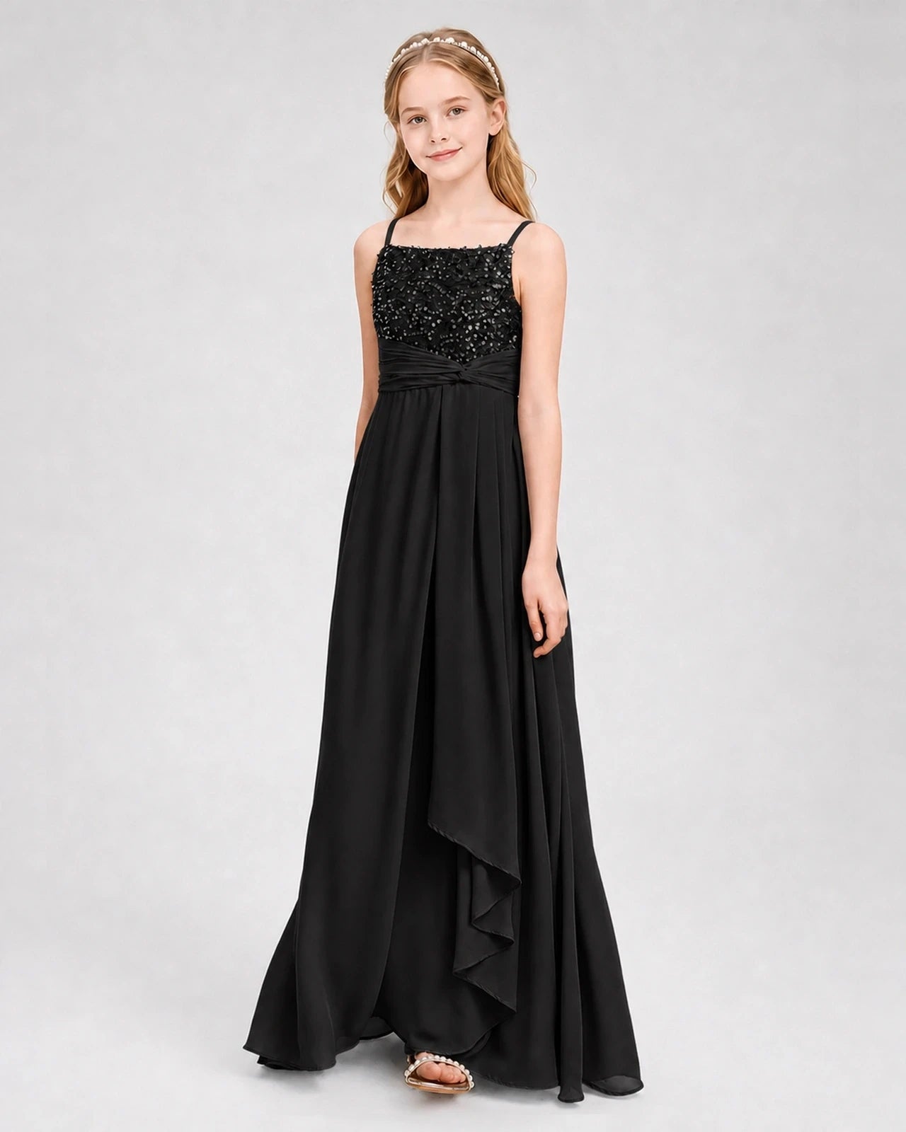Dideyttawl Beaded Embroidery Chiffon Junior Bridesmaid Dress